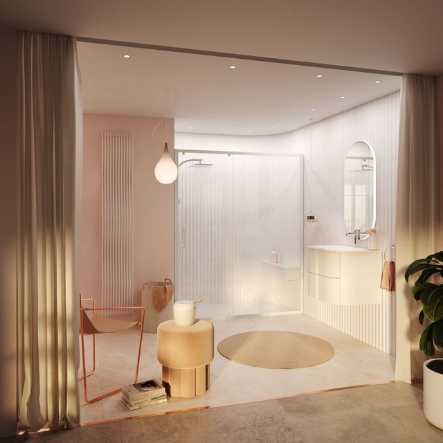 Toutes les tendances de 2023 réunies dans une salle de bains, esprit boudoir.